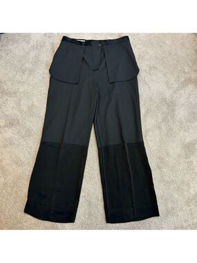 Zara Inside Out Tailored Trouser Dress Pants High Waisted Straight Leg Black XL